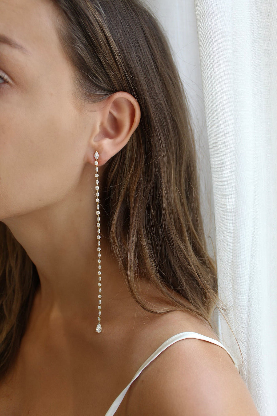 Oval Shaped Diamond Cluster Dangling Earrings
