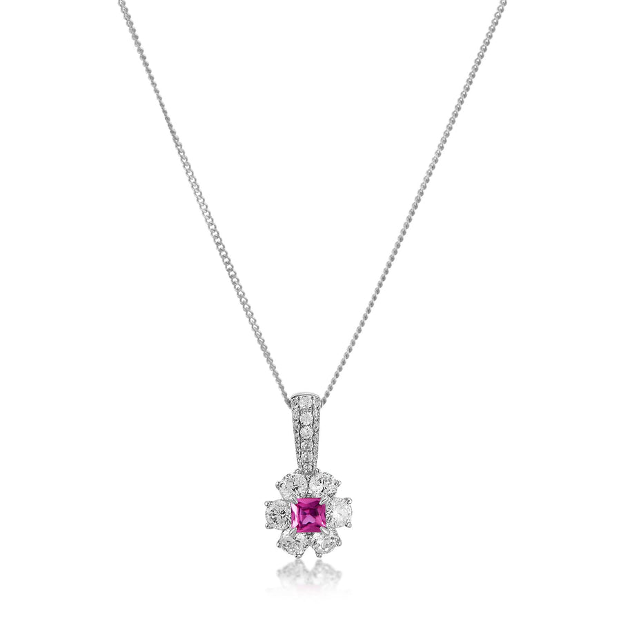 Pink Saphhire Diamond Flower Pendant